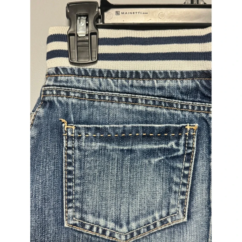 Mini Boden Girls Denim Skirt Blue Medium Wash Striped Waistband Size‎ 7-8Y 32351